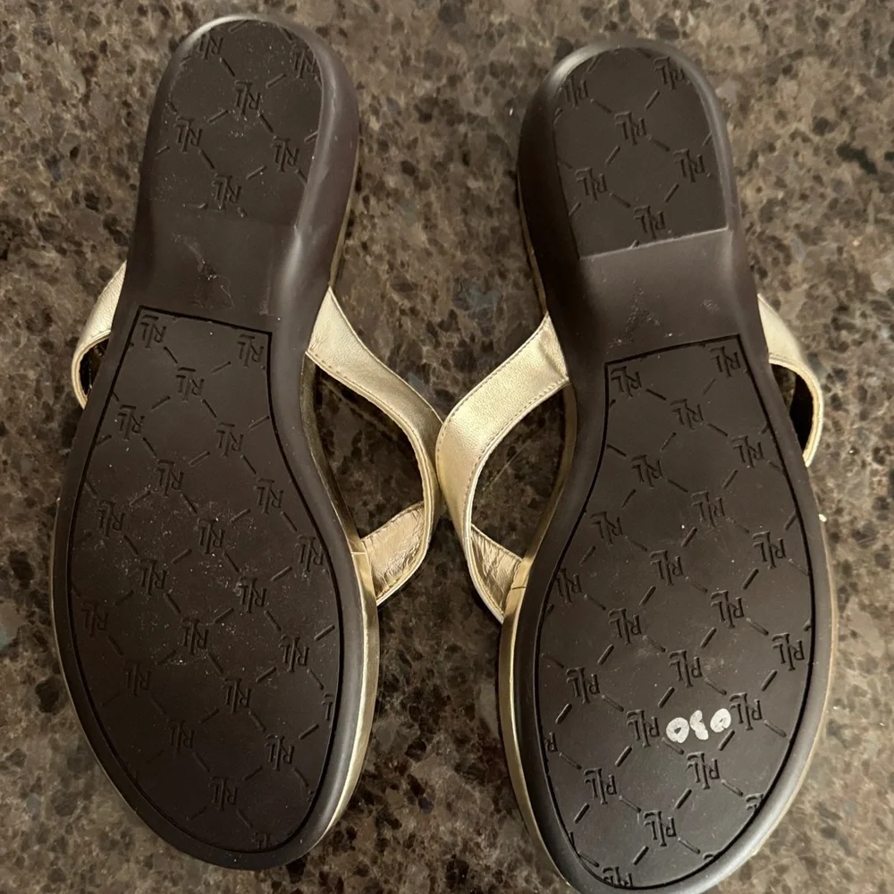Ralph Lauren Metallic Gold Cork-Detail Thong Sandals Flip Floos - Size 8 - NWOT - Picture 4 of 7